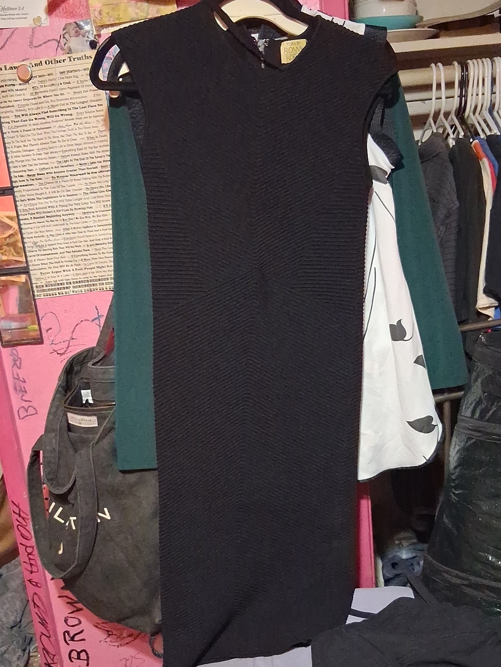 Torn by Ronny Kobo Black Sleeveless Ribbed Crew-Neck Dress